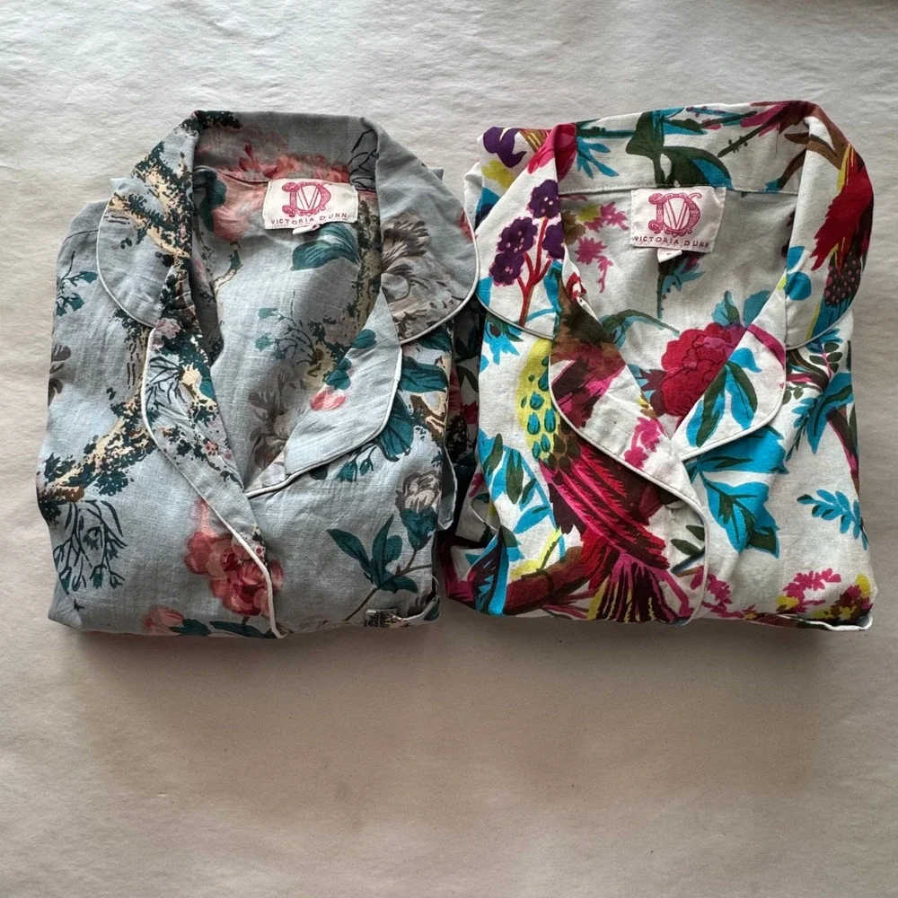 Lot of 2 Victoria Dunn Women's Cotton Sleep Shirt‎ Tropical Floral Print S